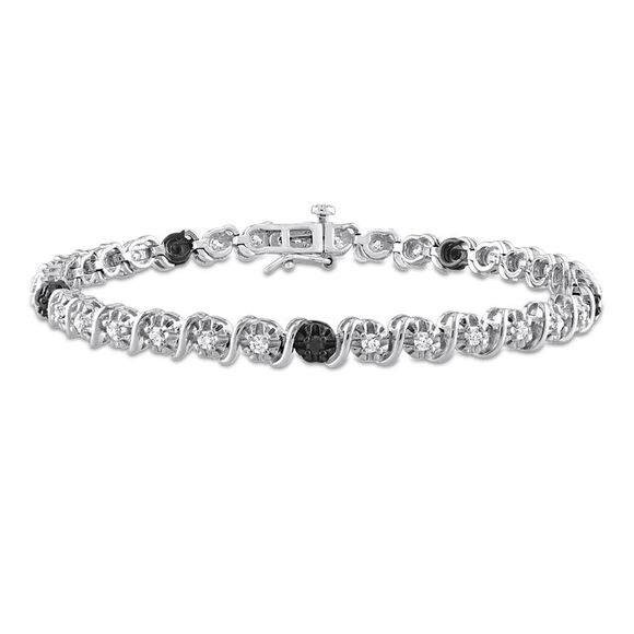 1.00 Carat (ctw) Black and White Diamond Tennis Bracelet Sterling Silver